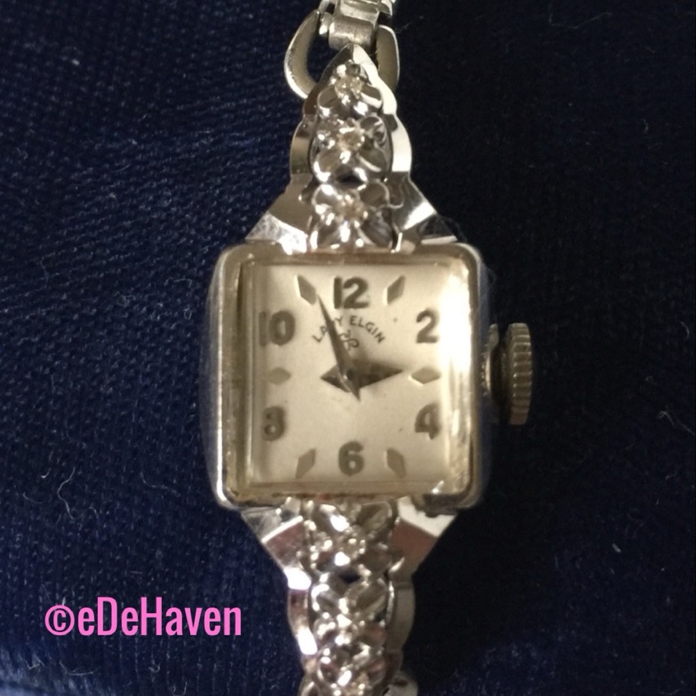 1950s 14k white gold & Diamond Lady Elgin Watch